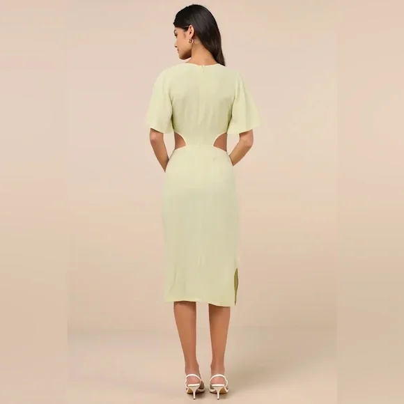 Lulus Summer Journey Light Green Tie-Front Linen Cutout Midi Dress - Picture 7 of 9